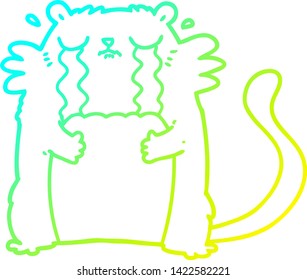 cold gradient line drawing of a cartoon crying cat