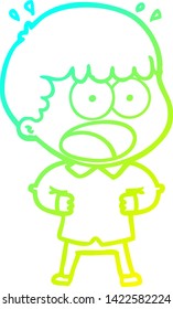 desenho de linha de gradiente frio de um desenho animado homem chocado