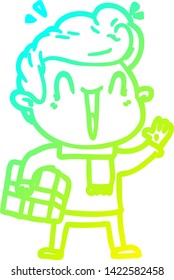 cold gradient line drawing of a cartoon excited man