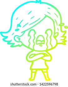 dibujo en línea de gradiente frío de una caricaturista llorando