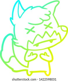 cold gradient line drawing of a cartoon cross eyed fox