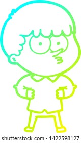 cold gradient line drawing of a cartoon curious boy