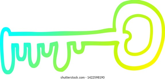 dibujo de línea de gradiente frío de una tecla de metal de dibujos animados