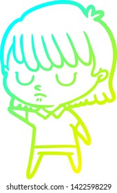 cold gradient line drawing of a cartoon woman