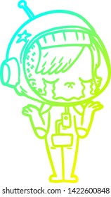 cold gradient line drawing of a cartoon crying astronaut girl