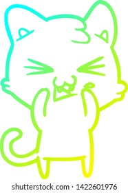 cold gradient line drawing of a cartoon cat