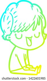 cold gradient line drawing of a cartoon woman talking