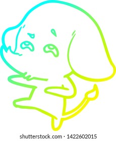 cold gradient line drawing of a cartoon elephant remembering