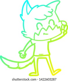 cold gradient line drawing of a cartoon friendly fox