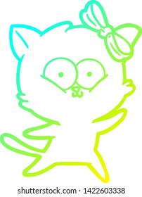 cold gradient line drawing of a cartoon cat