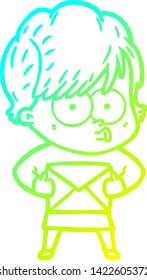 kalte Farbverlauf-Linienzeichnung einer Cartoon-Frau