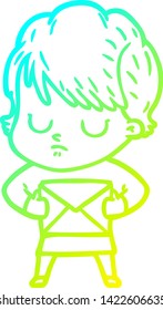 cold gradient line drawing of a cartoon woman
