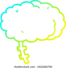 cold gradient line drawing of a cartoon brain