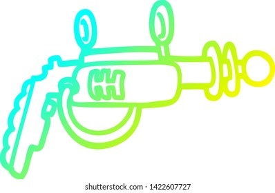 dibujo de línea de gradiente frío de una pistola de rayos de dibujos animados