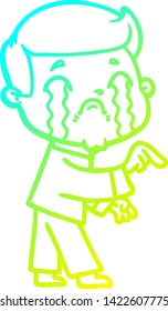 dibujo de una línea de degradado frío de un hombre de dibujos animados llorando
