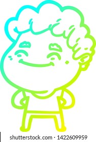 cold gradient line drawing of a cartoon friendly man