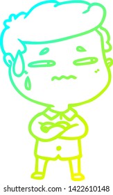 dibujo de línea de gradiente frío de un hombre ansioso de dibujos animados