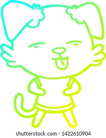 cold gradient line drawing of a cartoon dog sticking out tongue