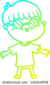 cold gradient line drawing of a cartoon boy wearing spectacles