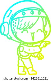 cold gradient line drawing of a cartoon astronaut girl pointing and laughing