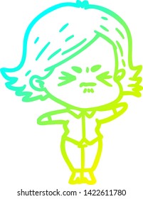 cold gradient line drawing of a cartoon angry girl