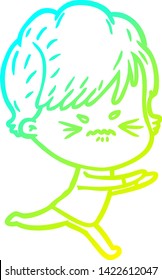 dibujo de línea de degradado frío de una mujer frustrada