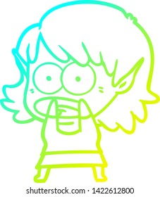 desenho de linha de gradiente frio de um desenho animado chocado elfo menina