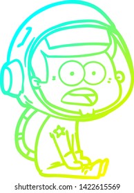 cold gradient line drawing of a cartoon surprised astronaut