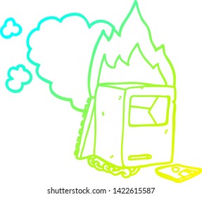 cold gradient line drawing of a cartoon broken computer