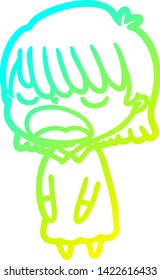 cold gradient line drawing of a cartoon woman talking loudly
