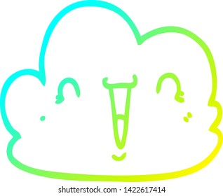 dibujo de línea de degradado frío de una nube feliz de dibujos animados