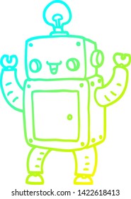 cold gradient line drawing of a cartoon happy robot