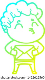 dibujo de línea de gradiente frío de un hombre de dibujos animados haciendo un borrón