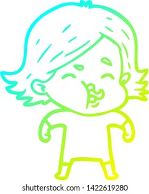 cold gradient line drawing of a cartoon girl pulling face