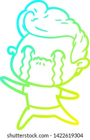 cold gradient line drawing of a cartoon man crying