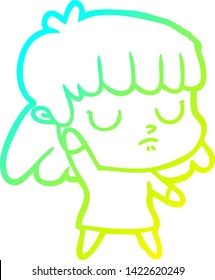 cold gradient line drawing of a cartoon indifferent woman