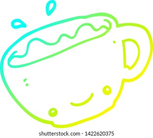cold gradient line drawing of a cartoon cup of coffee