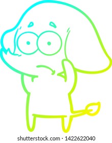 cold gradient line drawing of a cartoon unsure elephant