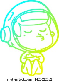 cold gradient line drawing of a cartoon confident astronaut