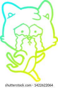 dibujo de una línea de gradiente frío de un gato llorando caricatura