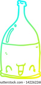 cold gradient line drawing of a cartoon wine bottle