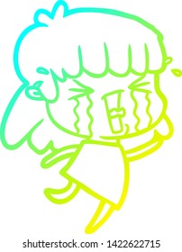 desenho de linha de gradiente frio de uma mulher de desenho animado em lágrimas