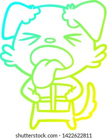 cold gradient line drawing of a cartoon dog with christmas present