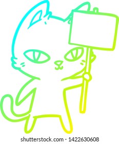cold gradient line drawing of a cartoon cat waving sign 