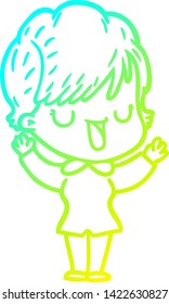 dibujo de línea de gradiente frío de una mujer de dibujos animados hablando