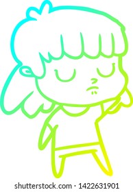 cold gradient line drawing of a cartoon indifferent woman