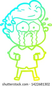 cold gradient line drawing of a cartoon crying man with hands on hips