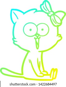 cold gradient line drawing of a cartoon cat