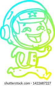 cold gradient line drawing of a cartoon laughing astronaut