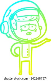dibujo de línea de gradiente frío de un astronauta cansado de dibujos animados